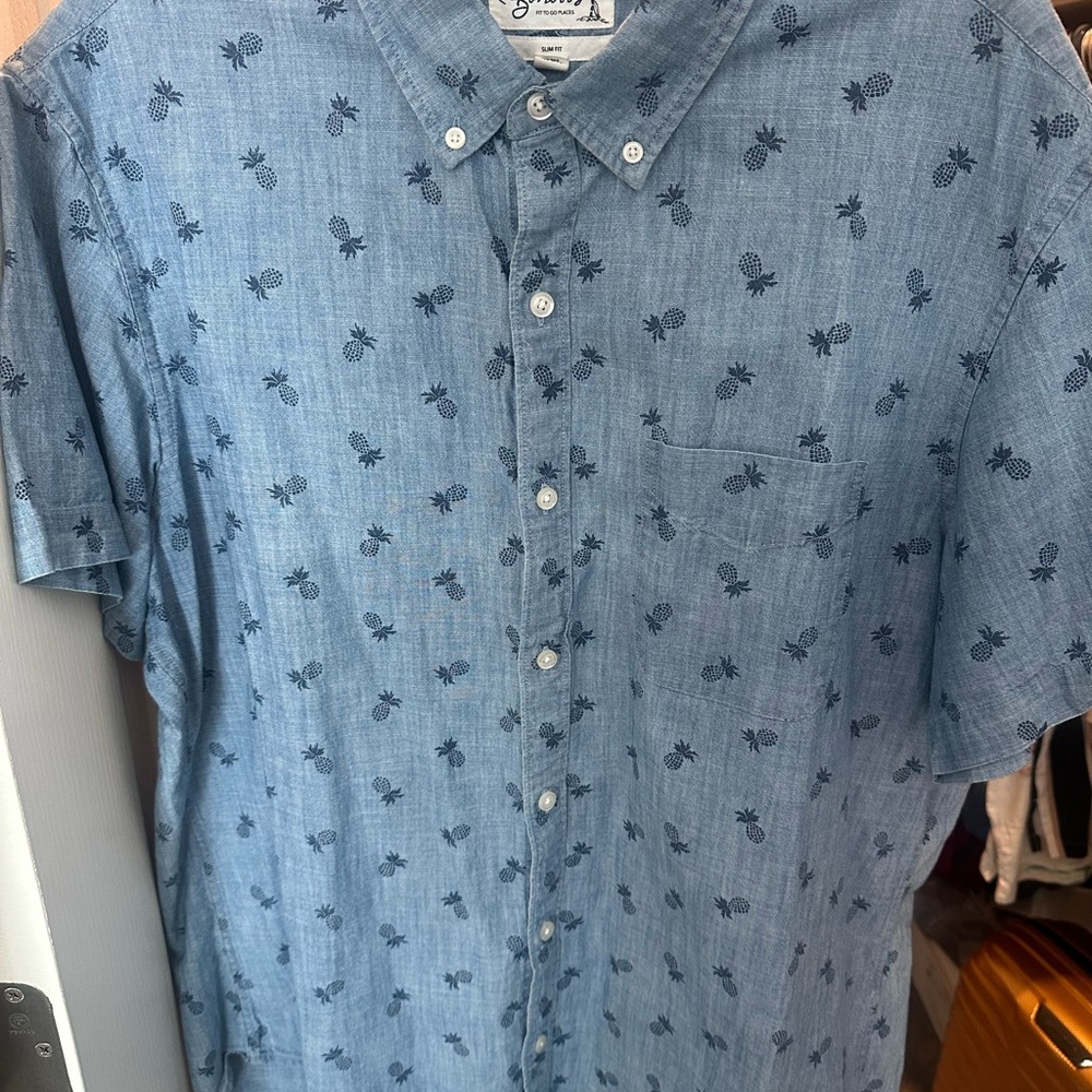 Bonobos Blue Casual Button Down Shirt with Pineapple Print